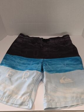 Quiksilver Black, Teal & Light Blue Colorblock Board Shorts